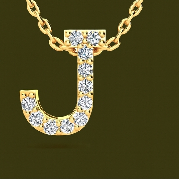 14K Yellow Gold Diamond Initial Necklace – Block Letter – 18 Inch Cable Chain - Picture 11 of 11